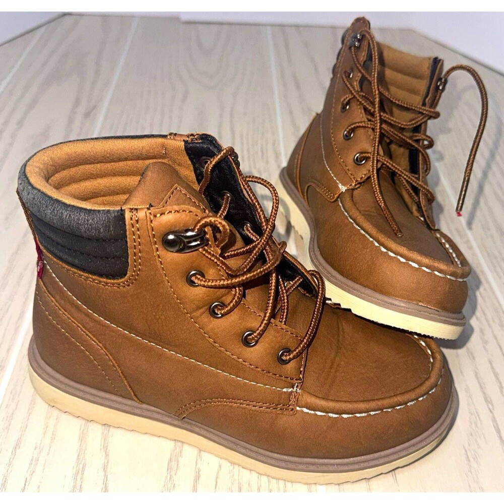 Levi's Boys Brown Lace-Up Ankle Boots Round Toe Solid Size US 1 Very Clean